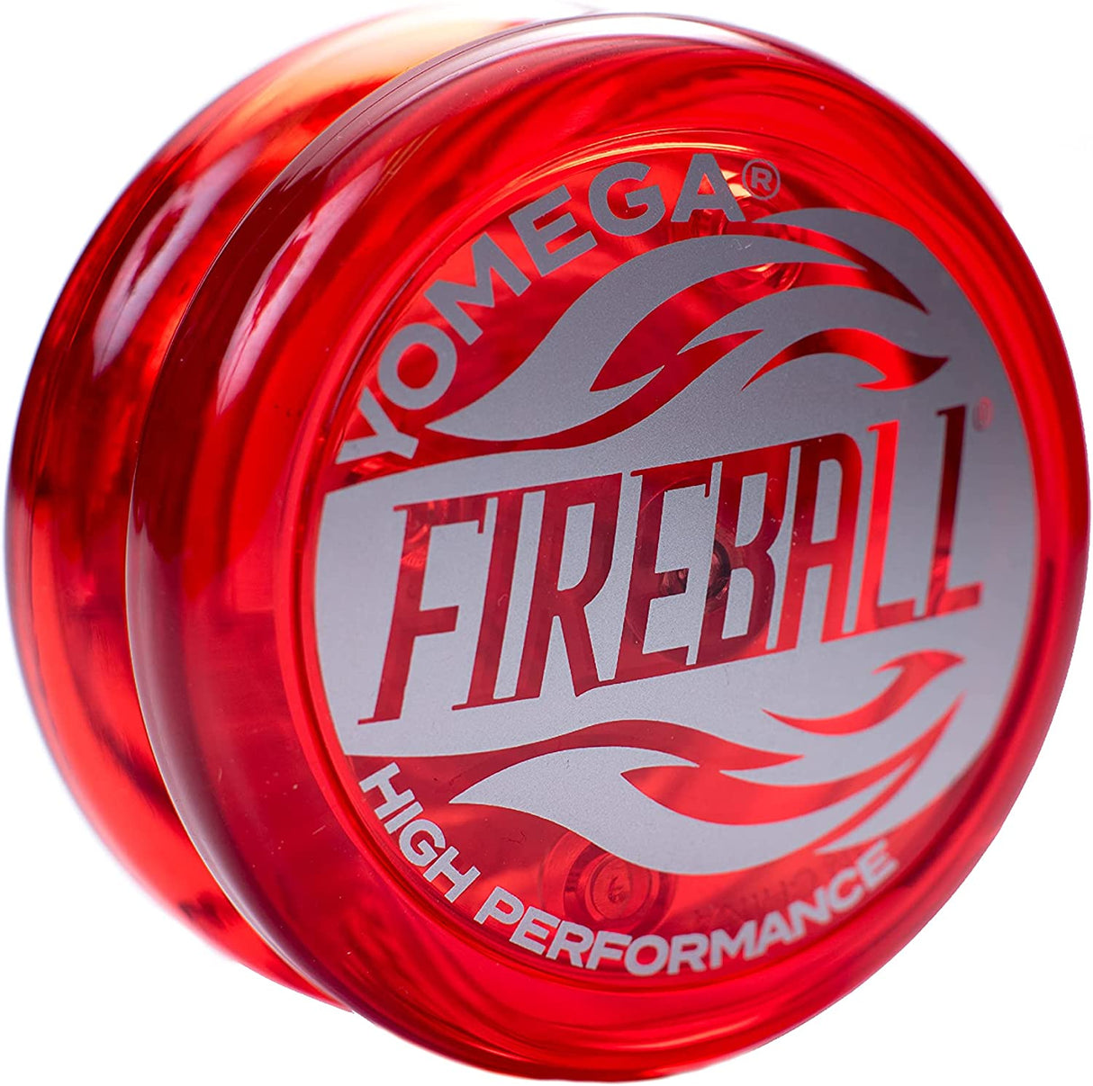 Yomega Fireball red yoyo with high performance design, ideal for intermediate players mastering classic tricks.