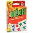 Blink card game by Mattel with colorful cards featuring shapes, stars, and numbers for fast-paced two-player fun.