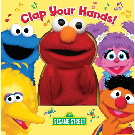 Clap Your Hands! features an Elmo puppet and Sesame Street friends on a colorful interactive board book for toddlers.