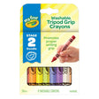 Washable Tripod Crayons pack with 8 colors promotes proper writing grip for toddlers 24 months and up, easy to hold and non-toxic.