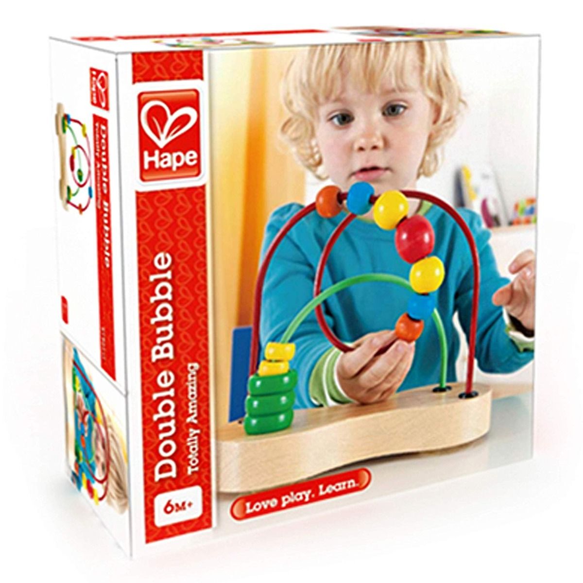 Double Bubble Bead Maze with colorful wooden beads and suction cups for engaging toddler play and learning.