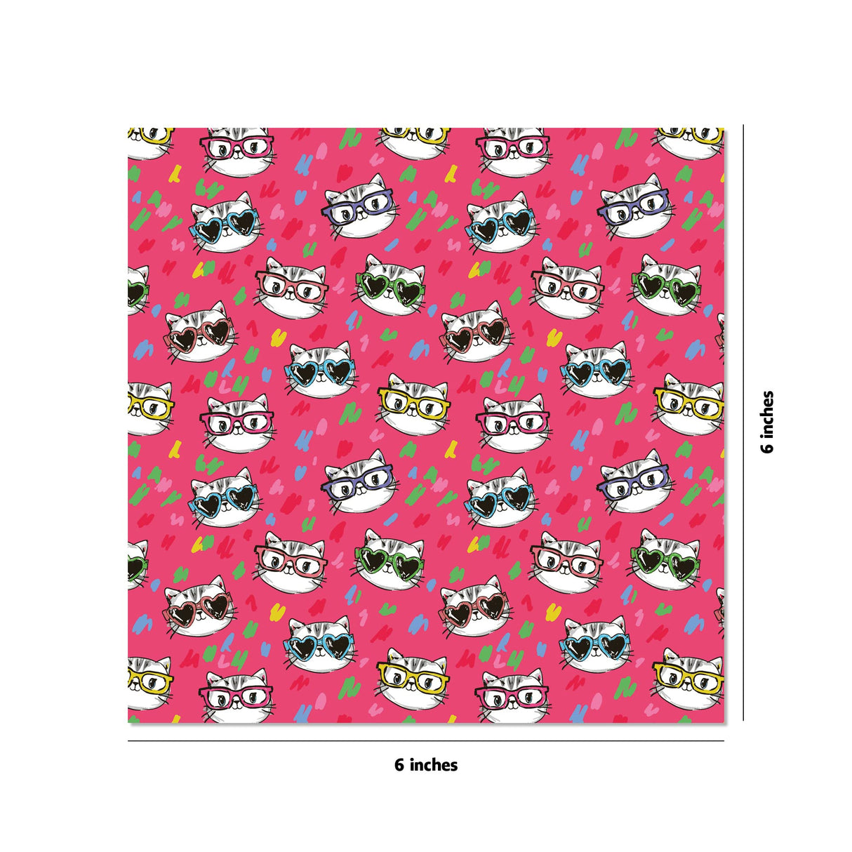 Origami Paper Cat Patterns sheet featuring colorful cat faces with glasses on a vibrant pink background.
