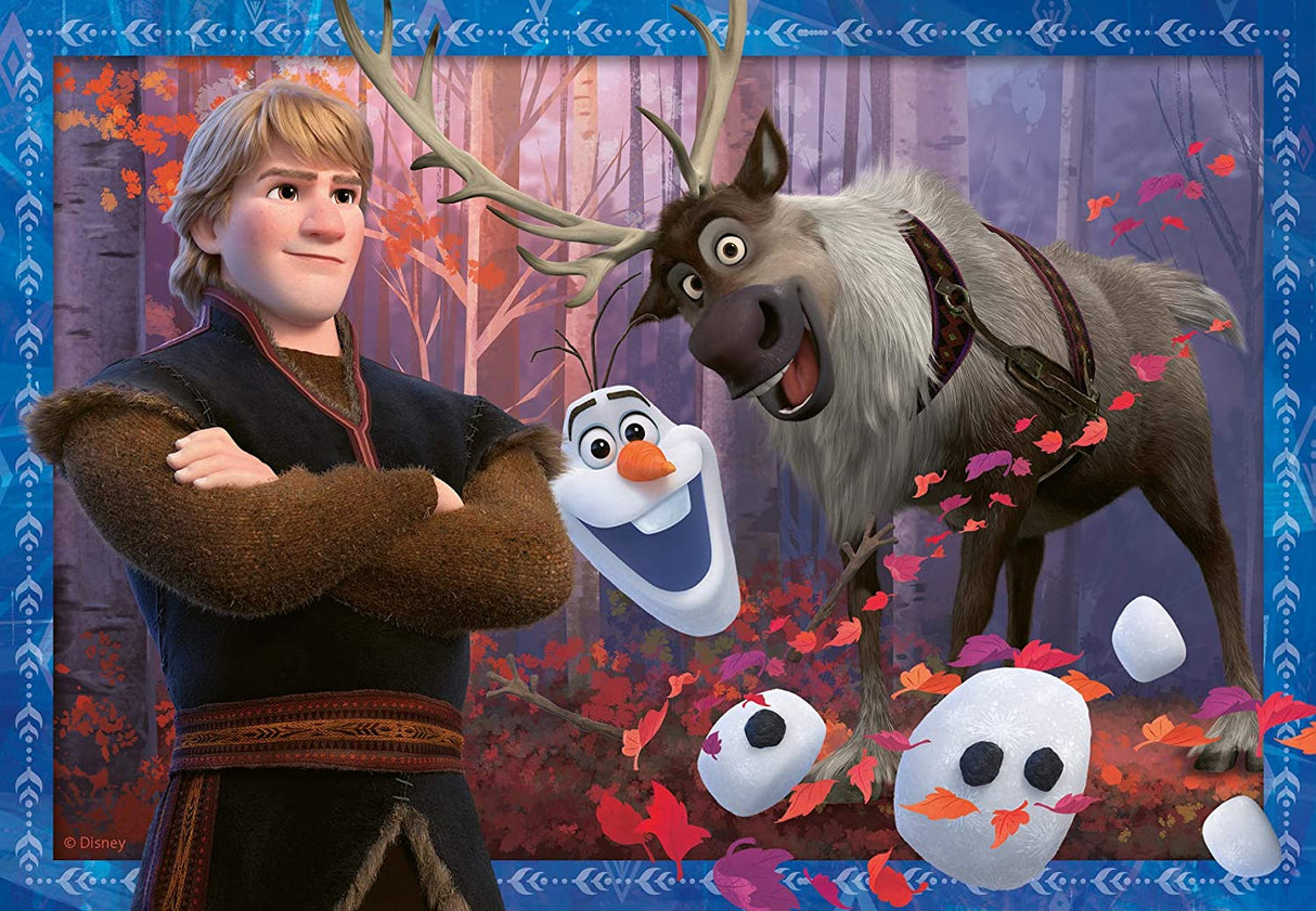 24pc Frozen Frosty Adventure Puzzles featuring characters Kristoff, Olaf, and Sven in a colorful autumn forest scene.