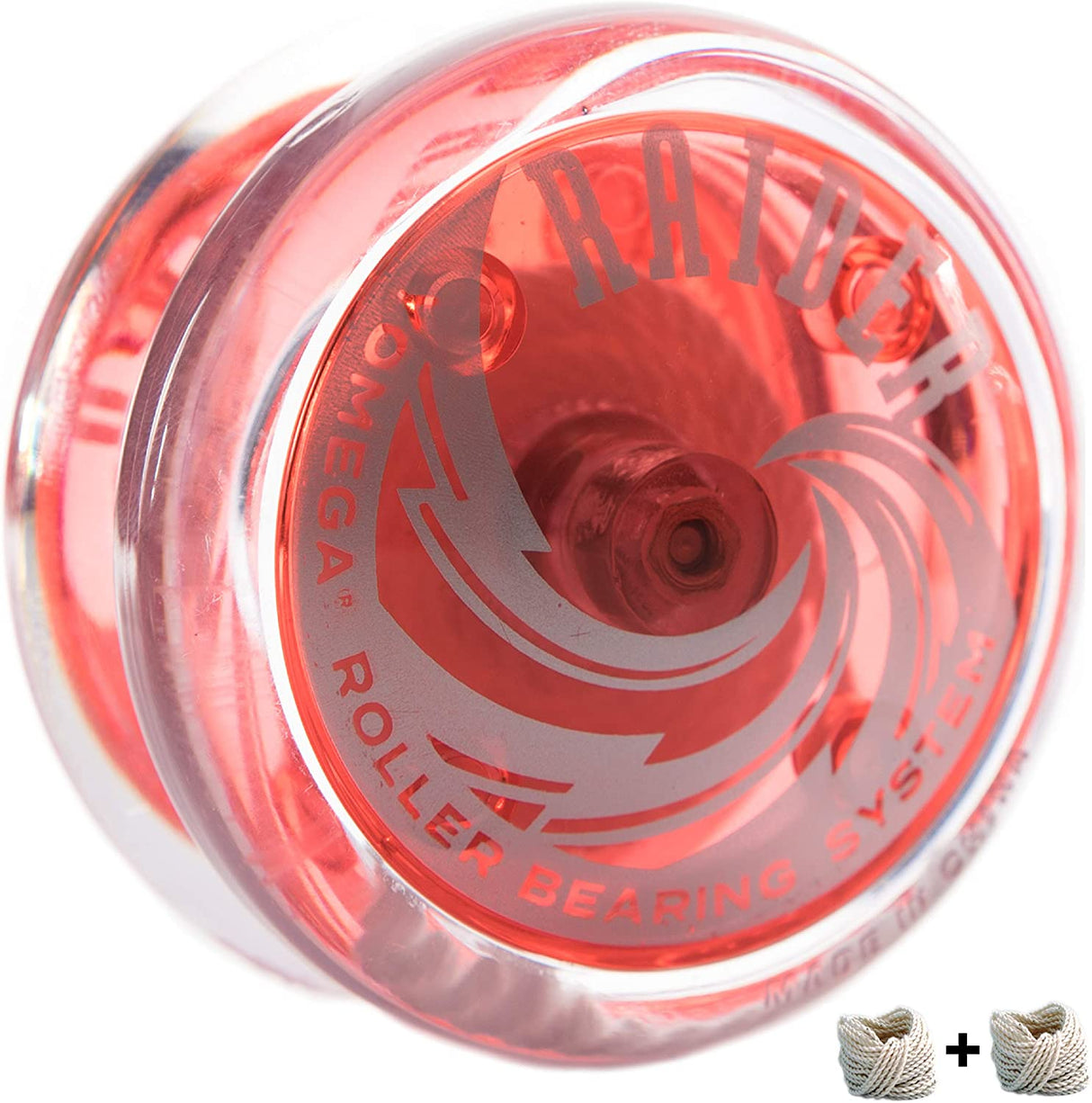 Close-up of the red Yoyo | Raider with steel ball bearing axle for advanced yo-yo play and long-lasting spins.
