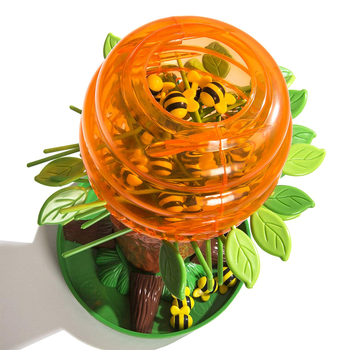 Honeybee Tree game with plastic bees and leaves players remove without waking bees in this children's board game.