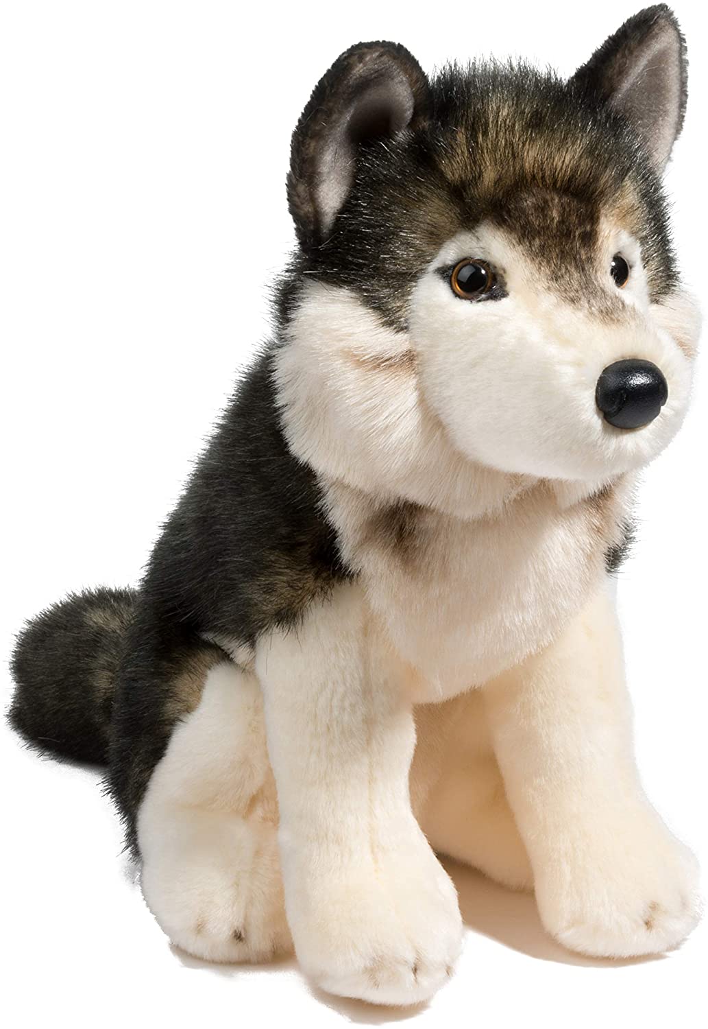 Wolf Atka plush toy with soft fur, realistic design, and golden eyes, perfect for cuddling and collecting.