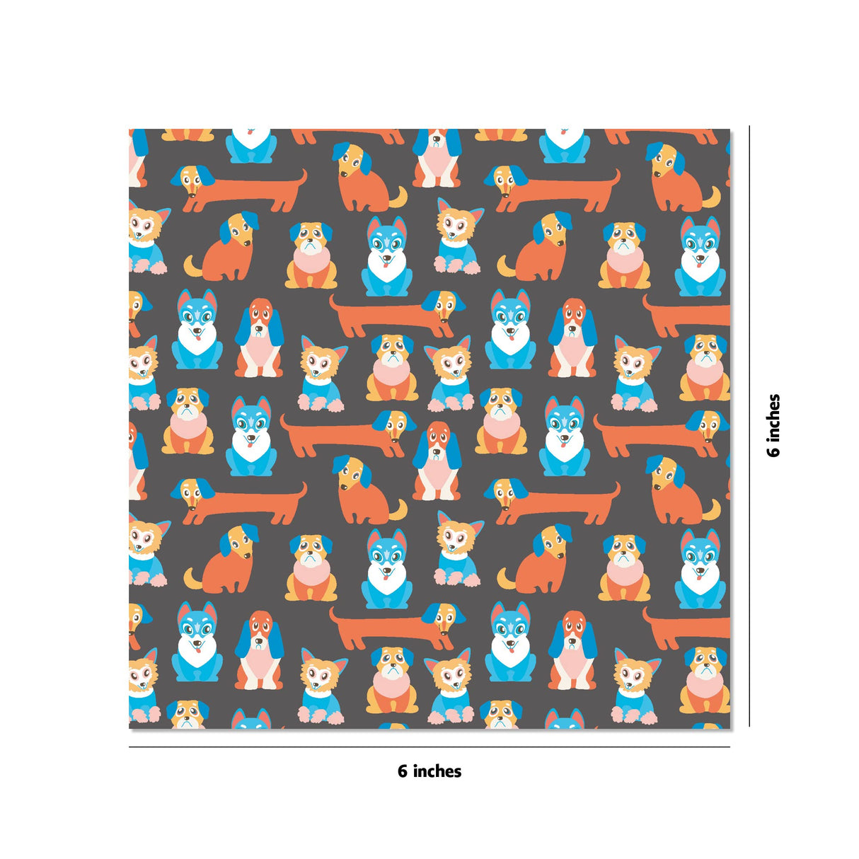 Origami Paper Dog Patterns showing colorful dog illustrations on a 6x6 inch origami sheet for crafts and folding projects