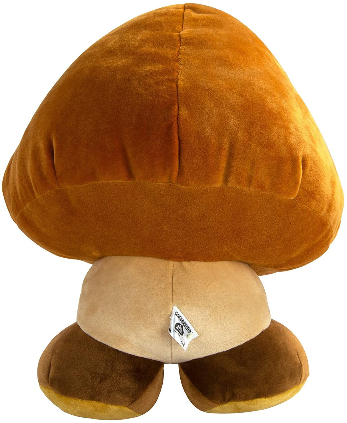 Super Mario Goomba plush showing soft, squishy texture and huggable design, perfect for fans of Nintendo games.