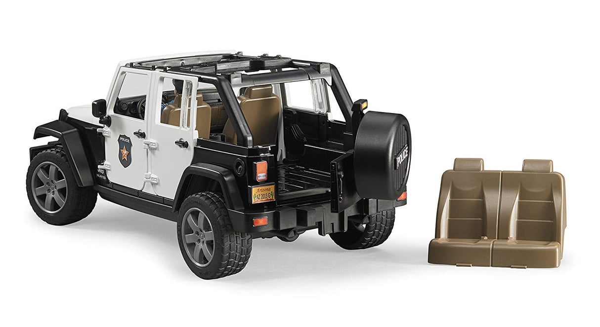 Jeep Wrangler Unlimited Rubicon Police vehicle with detachable roof and removable seats, detailed doors, and police decals.