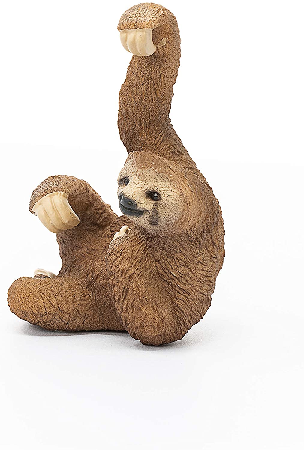Sloth figurine with curved claws hanging pose, detailed fur texture, 1.6 x 1.2 x 2.4 inch size for kids 3-8 years.