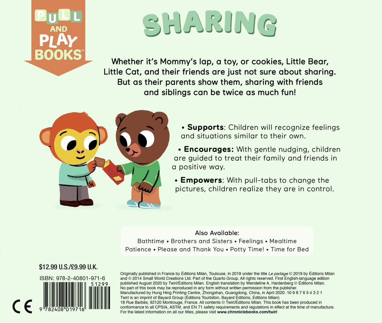 Sharing: Pull & Play board book cover showing Little Bear and Little Cat learning to share with interactive pull-tabs.