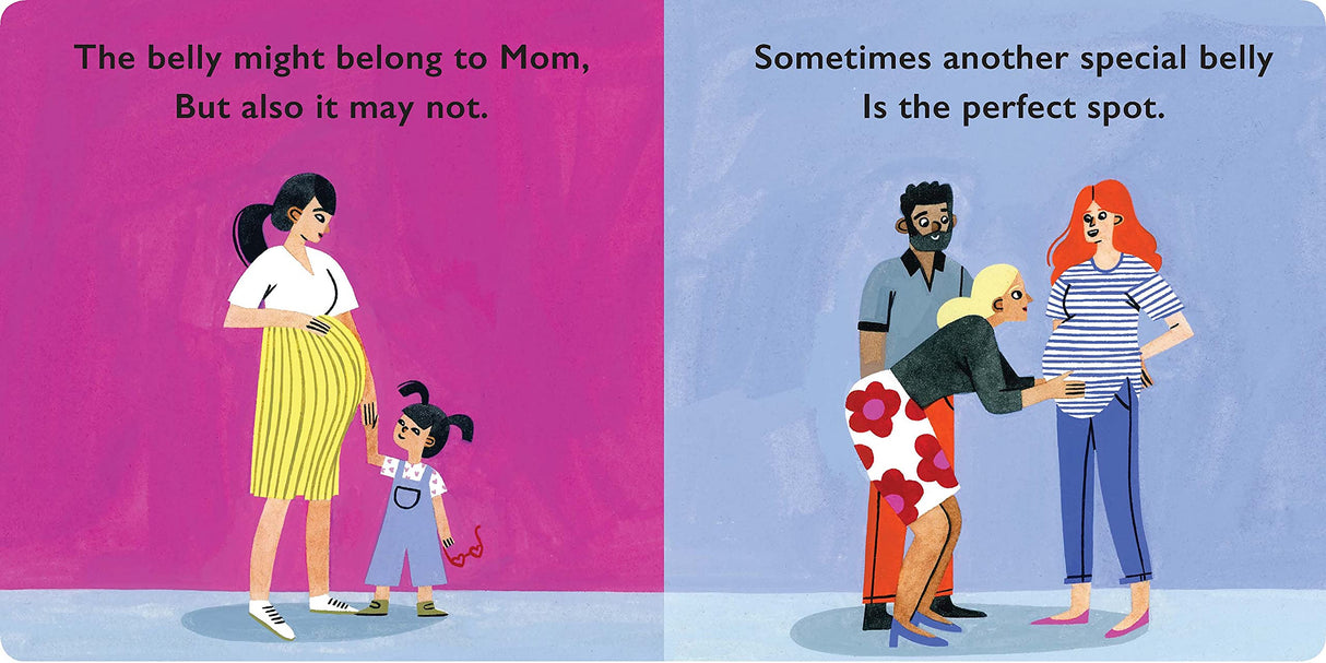 Families Grow board book illustration showing diverse families and pregnancy, celebrating love and growth in different ways.