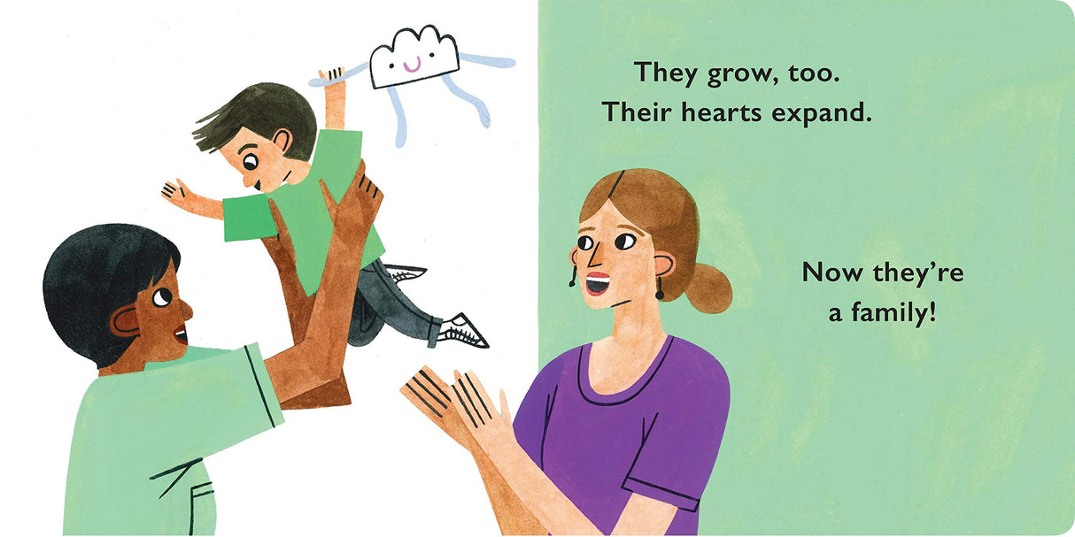 Families Grow board book illustration showing a joyful family moment celebrating love and growth together.
