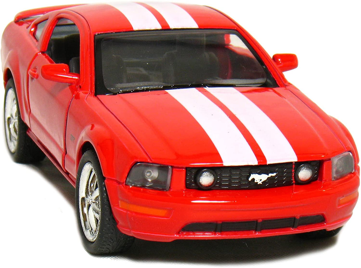 2006 Ford Mustang GT 1:38 scale diecast collectible model in red with white stripes and openable doors.