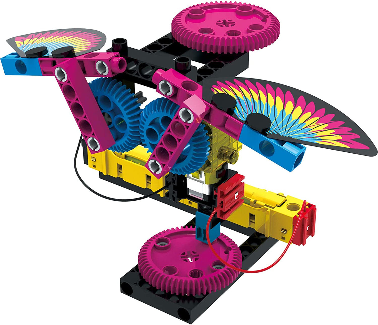 Easy Electric Circuits motorized flapping bird model with colorful gears and wings for hands-on learning.
