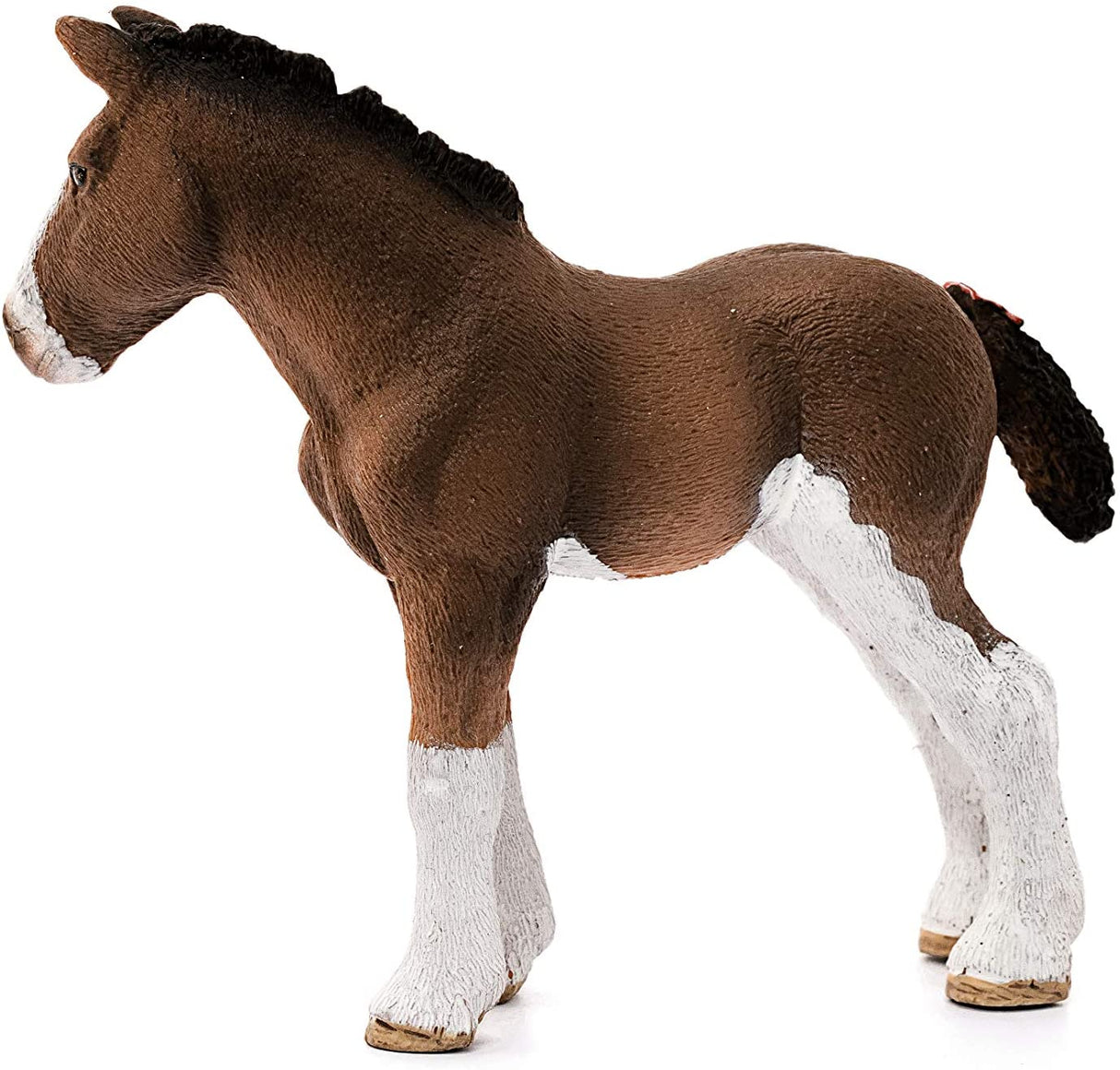 Clydesdale Foal figurine showing a brown and white young horse with detailed texture and realistic features.