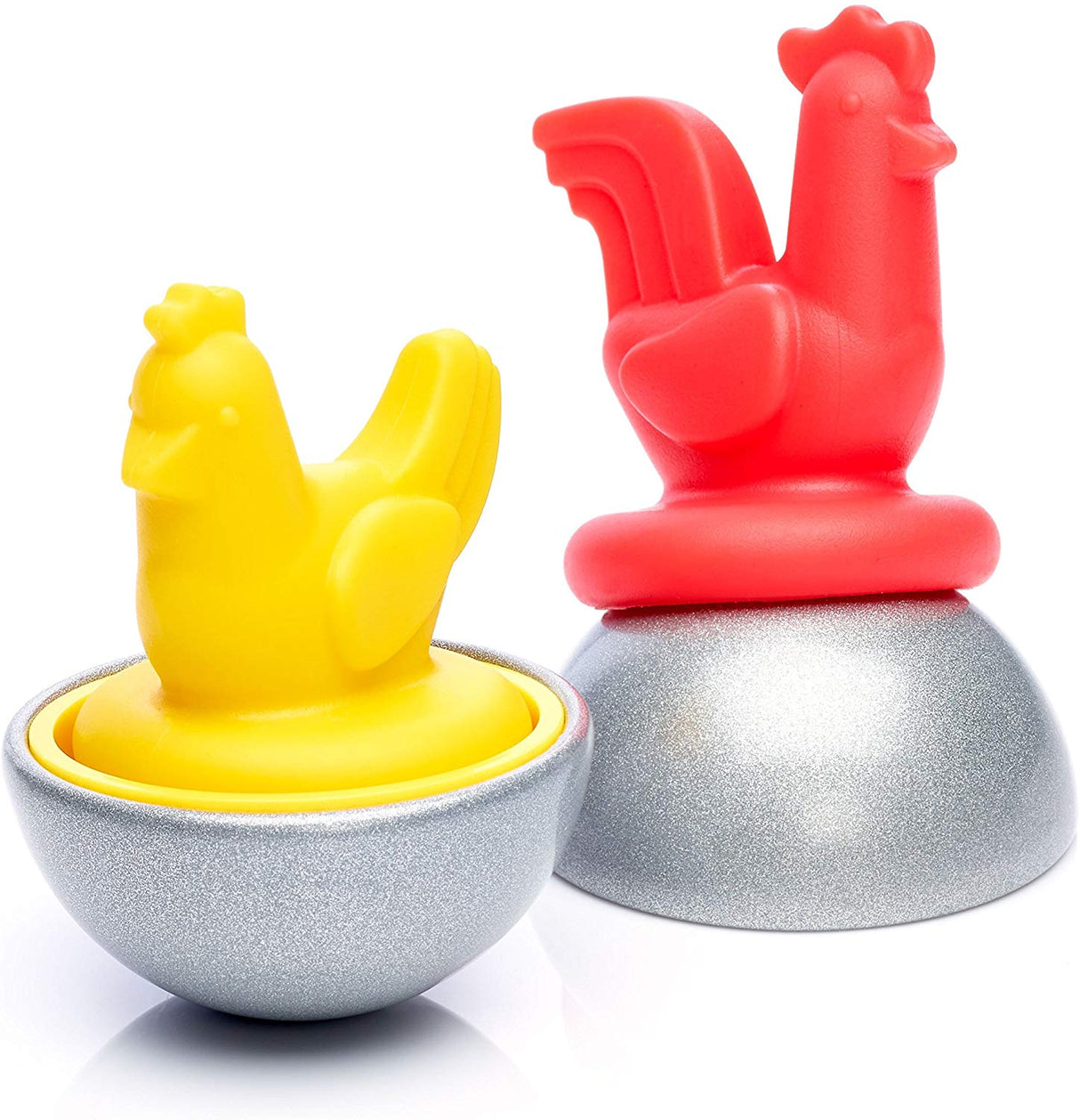 Smartmax My First Farm Animals showing red rooster and yellow chicken on silver magnetic bases for toddlers.