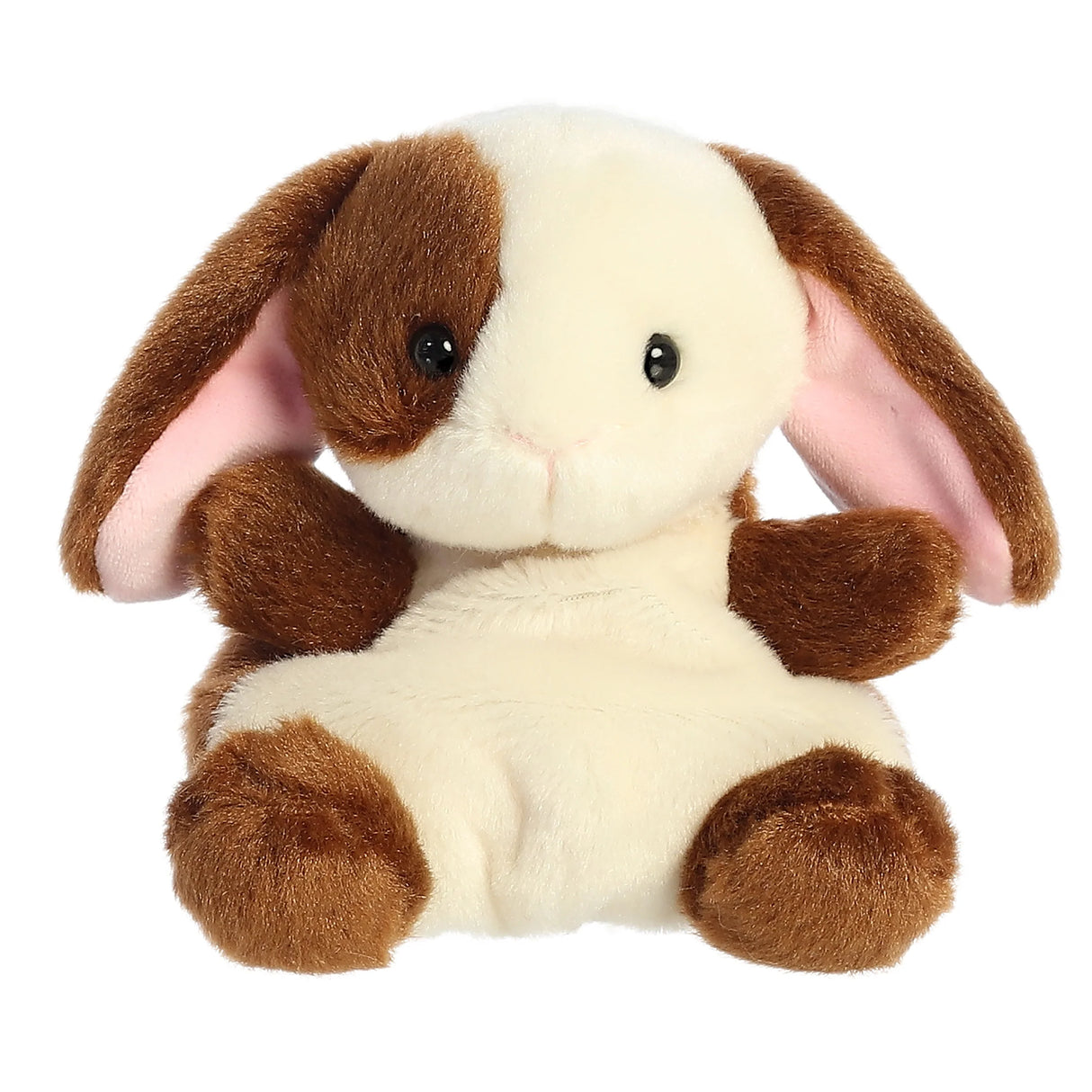 Palm Pals Bunny Clover plush toy with soft brown and white fur, 5 inches tall, perfect for cuddling or display.