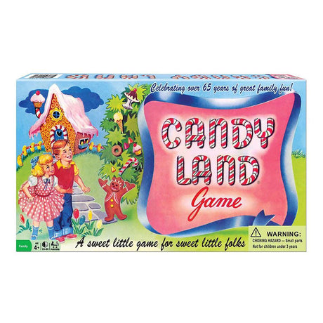 Candy Land classic edition game box with vintage artwork featuring children and gingerbread house illustration.