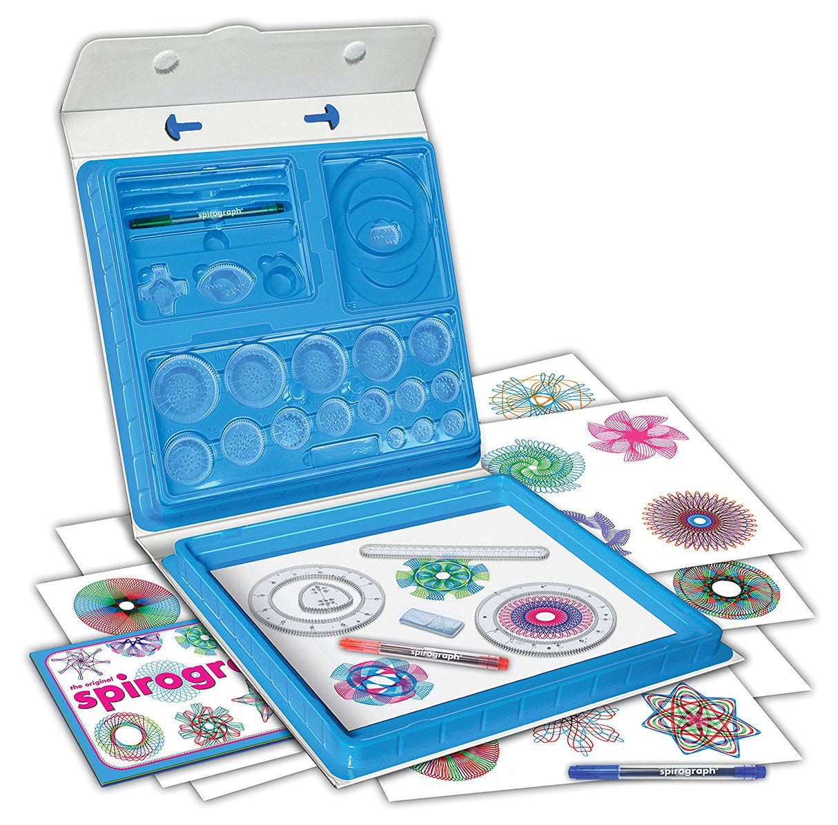 Spirograph Original deluxe set with precision wheels, rings, pens, putty, design paper, and guidebook in carrying case.