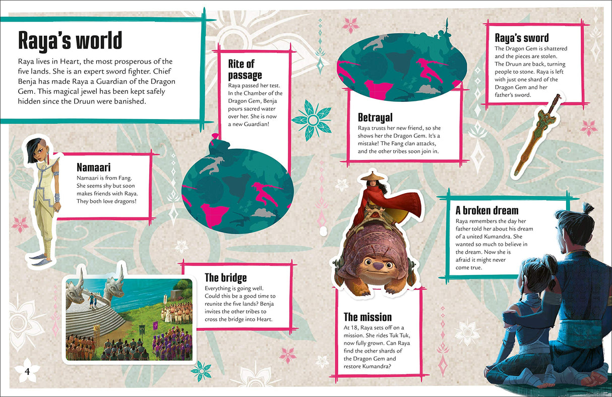 Ultimate Sticker Book | Raya & the Last Dragon page showing characters, story elements, and colorful illustrations from the movie.