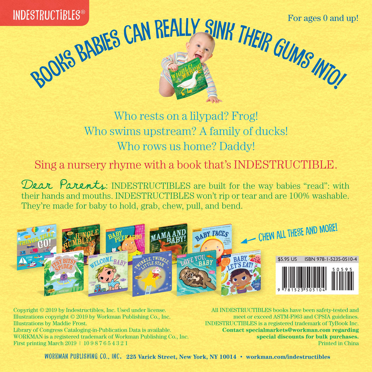 Indestructibles: Row Row Row Your Boat baby book with bright illustrations, rip-proof and waterproof for ages 0-2.