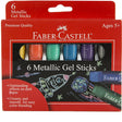 6 Metallic Gel Sticks in vibrant colors with smooth, creamy texture for blending and effects on dark paper by Faber-Castell.