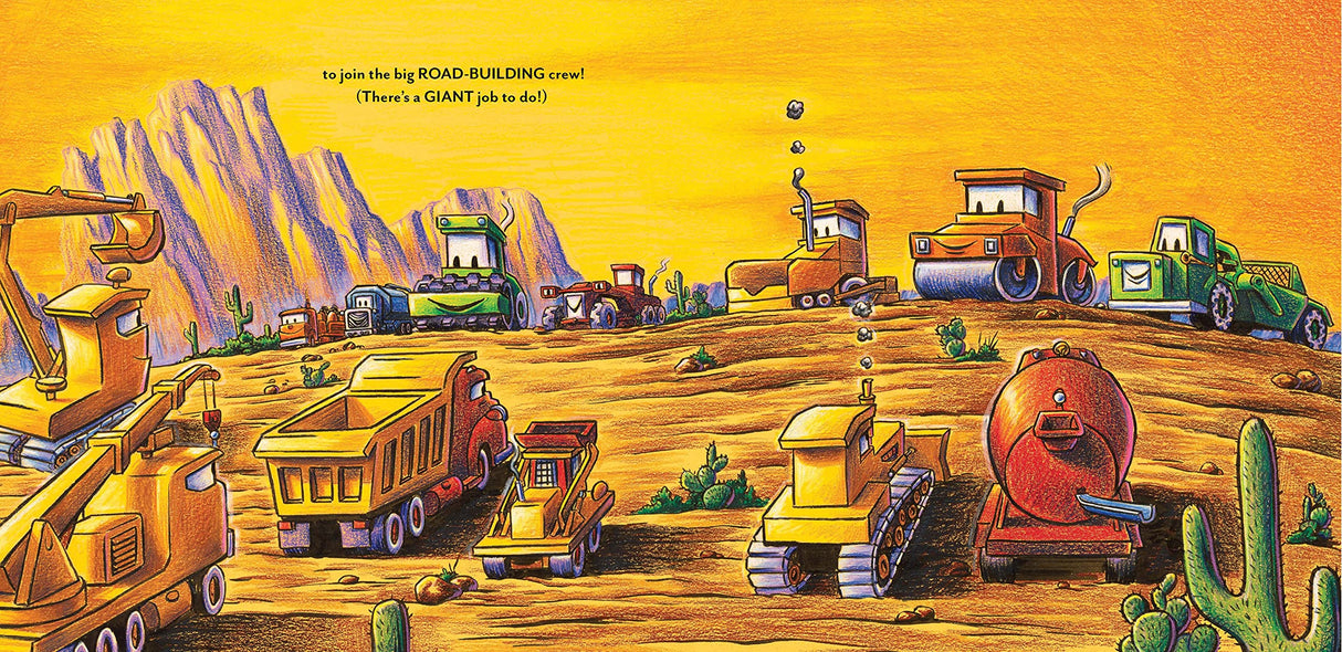 Construction Site: Road Crew Coming Through! shows colorful road-building machines working on a desert highway.