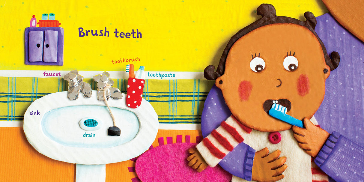 Indestructibles: Baby Night Night shows a baby brushing teeth with colorful, durable, waterproof book illustration.