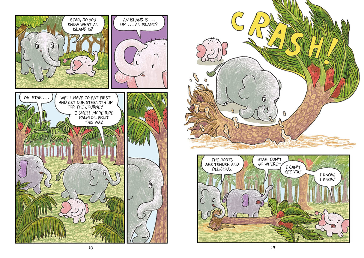 Surviving the Wild: Star the Elephant graphic novel pages showing Star and friends exploring an island adventure.