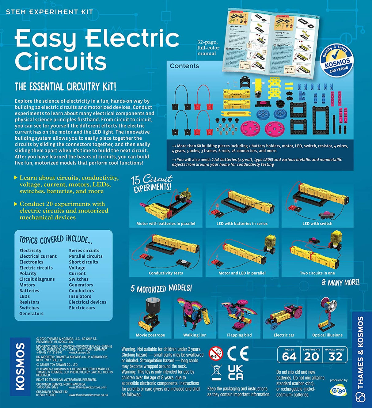 Easy Electric Circuits STEM kit showing parts, instructions, and motorized circuit models for hands-on learning.