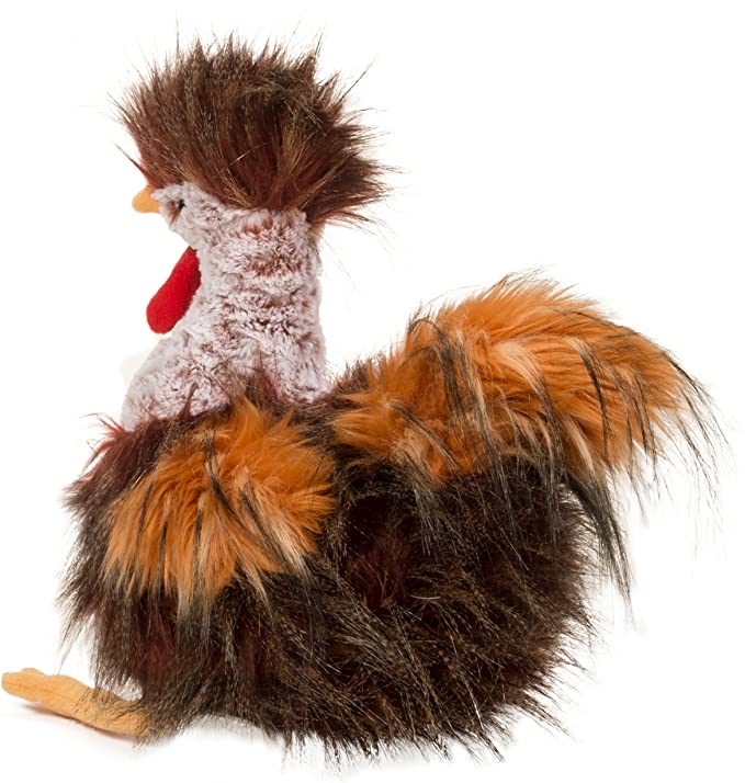 Rooster Ricardo plush toy with soft feathery fabric, bright red wattle, and fluffy tail, perfect for cuddly hugs.