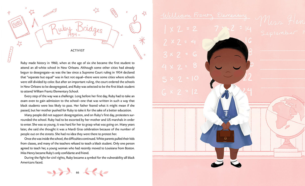Little Leaders Bold Women in Black History book spread featuring Ruby Bridges and her story of bravery and activism.