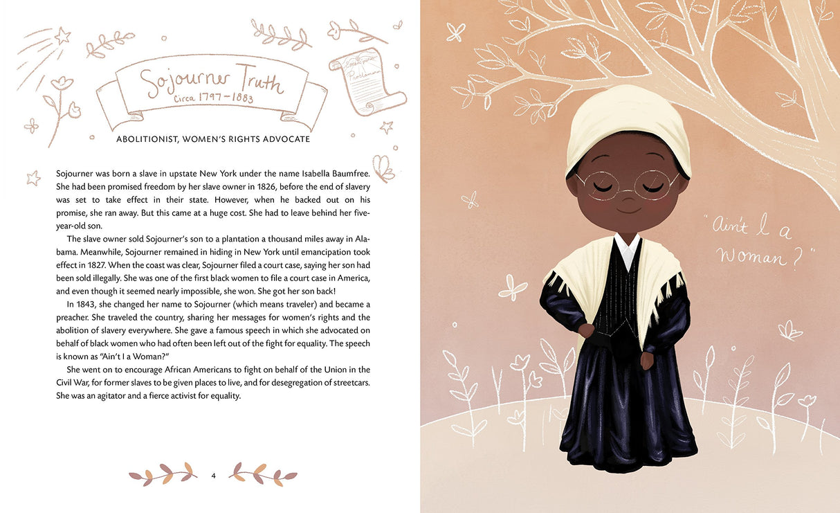 Little Leaders Bold Women in Black History showing illustrated Sojourner Truth with biography text on abolition and women’s rights.