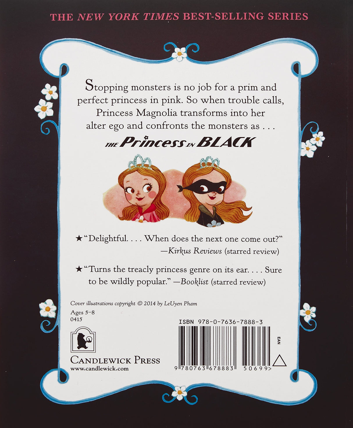 Back cover of The Princess in Black book showing Princess Magnolia's transform from princess to superhero.
