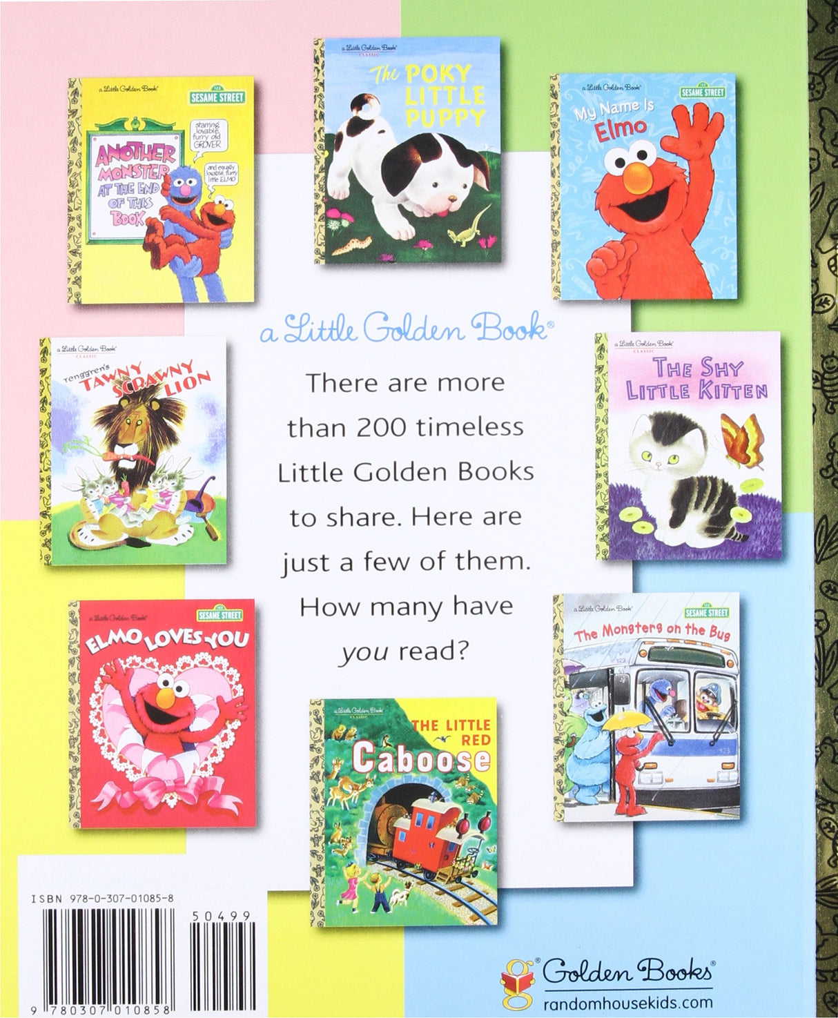 Little Golden Book: The Monster at the End of the Book featuring Grover and other classic Little Golden Books on a colorful background.