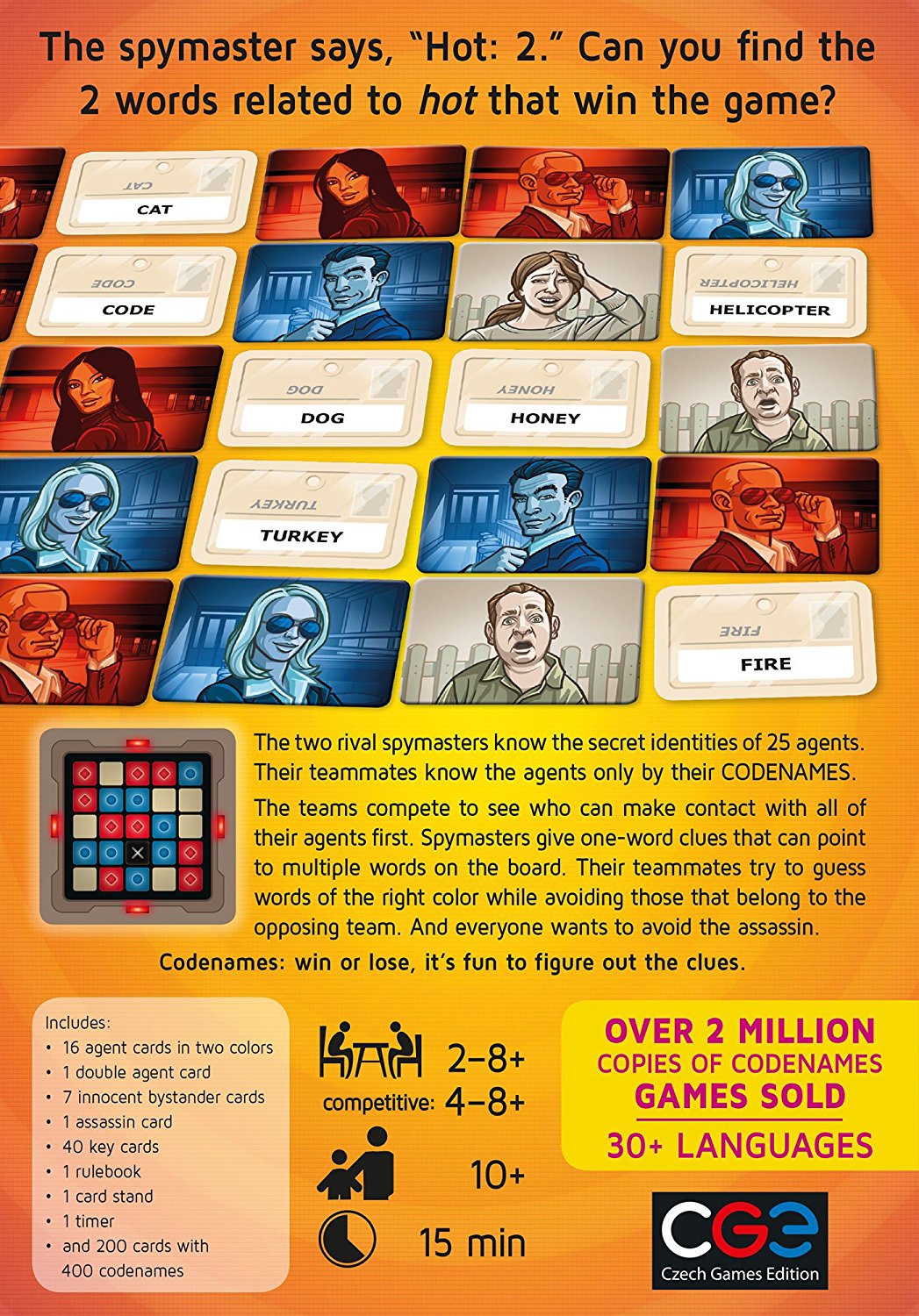 Codenames game card layout with agents’ codenames and characters for a fun social word game challenge.