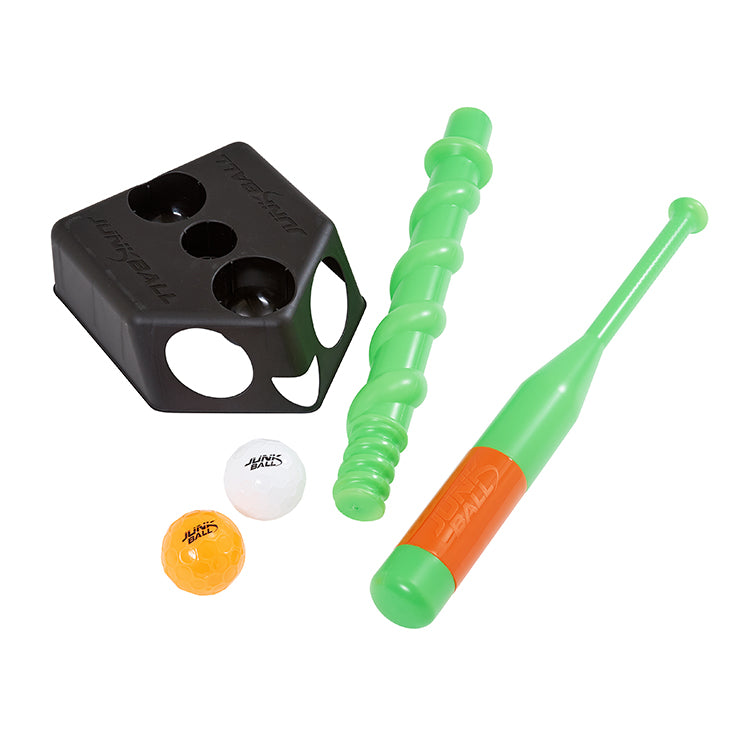 Junk Ball T Ball Set with adjustable pole, bat with sweet spot, base, and 2 Pro Max balls for kids ages 18 months+.