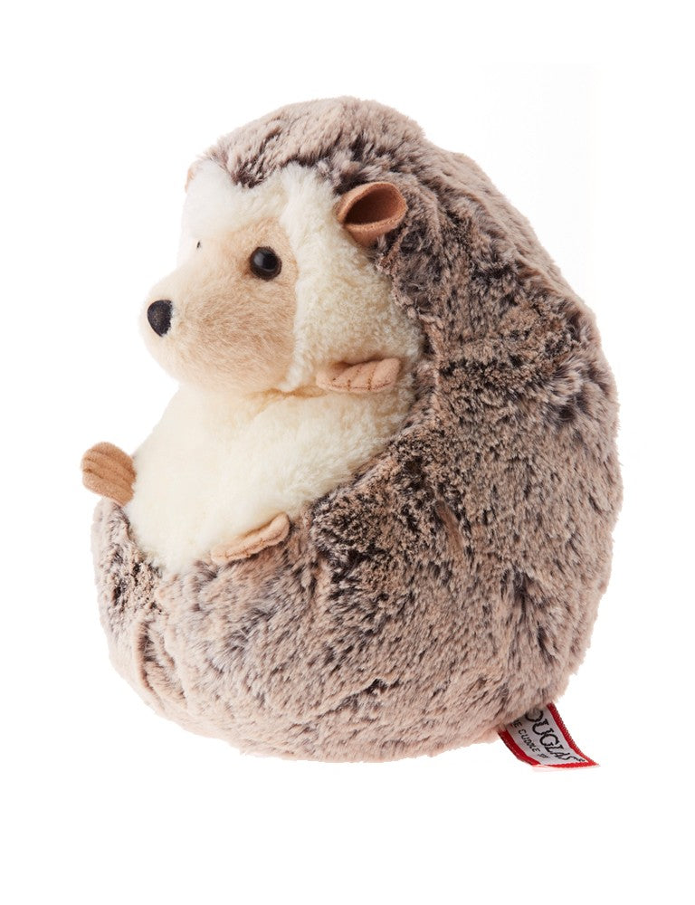 Hedgehog Spunky Large plush toy showing soft brown and cream fur with tiny ears and paws, sitting upright.