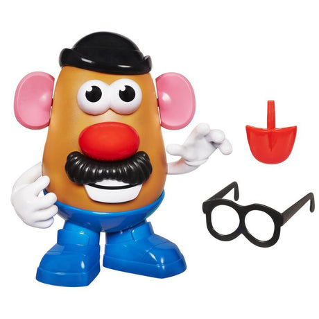 Mr. Potato Head toy with removable hat, glasses, mustache, and blue shoes for creative mix and match play.