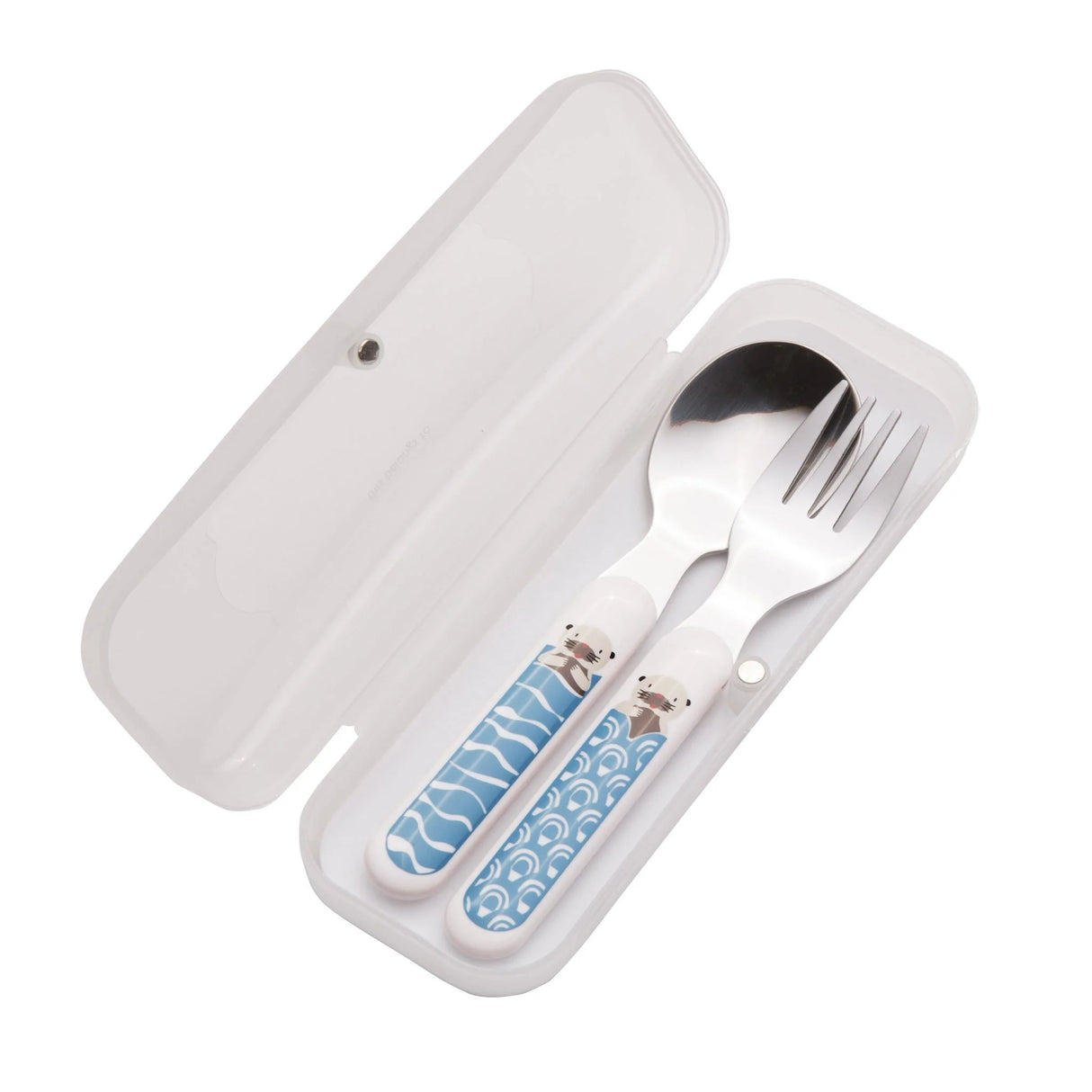 Silverware Set | Baby Otter with fork and spoon in a white reusable case featuring playful otter design for kids.