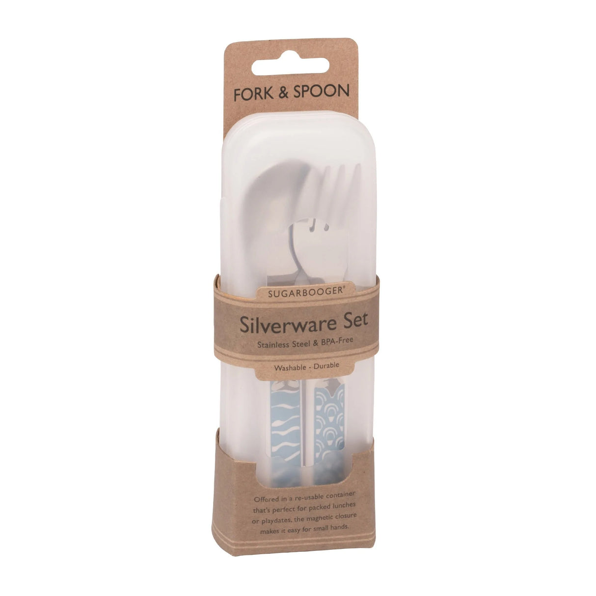 Silverware Set | Baby Otter with fork and spoon in reusable case, soft handles, kids size, playful ocean otter design.