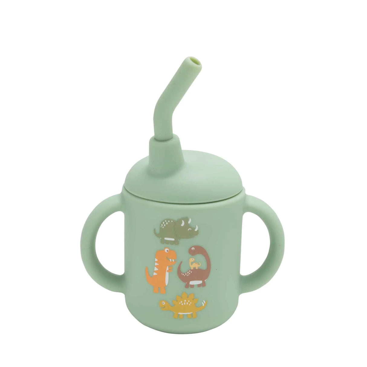 Fresh & Messy Sippy Cup | Baby Dinosaur with two handles, removable lid, silicone straw, and dinosaur graphics.