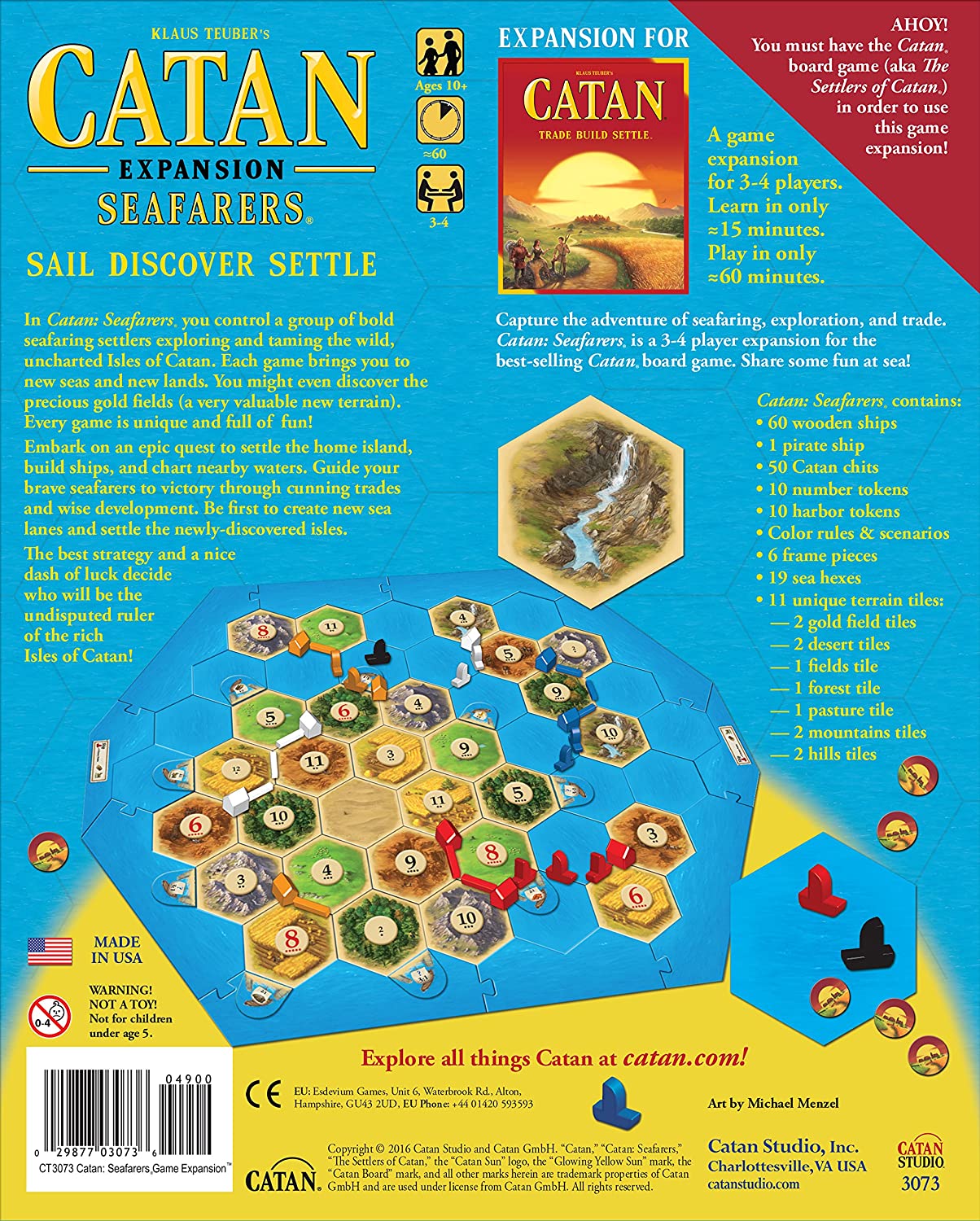Catan Seafarers 5th Edition board game expansion featuring sea exploration, ships, new land tiles, and strategic gameplay for 3-4 players.