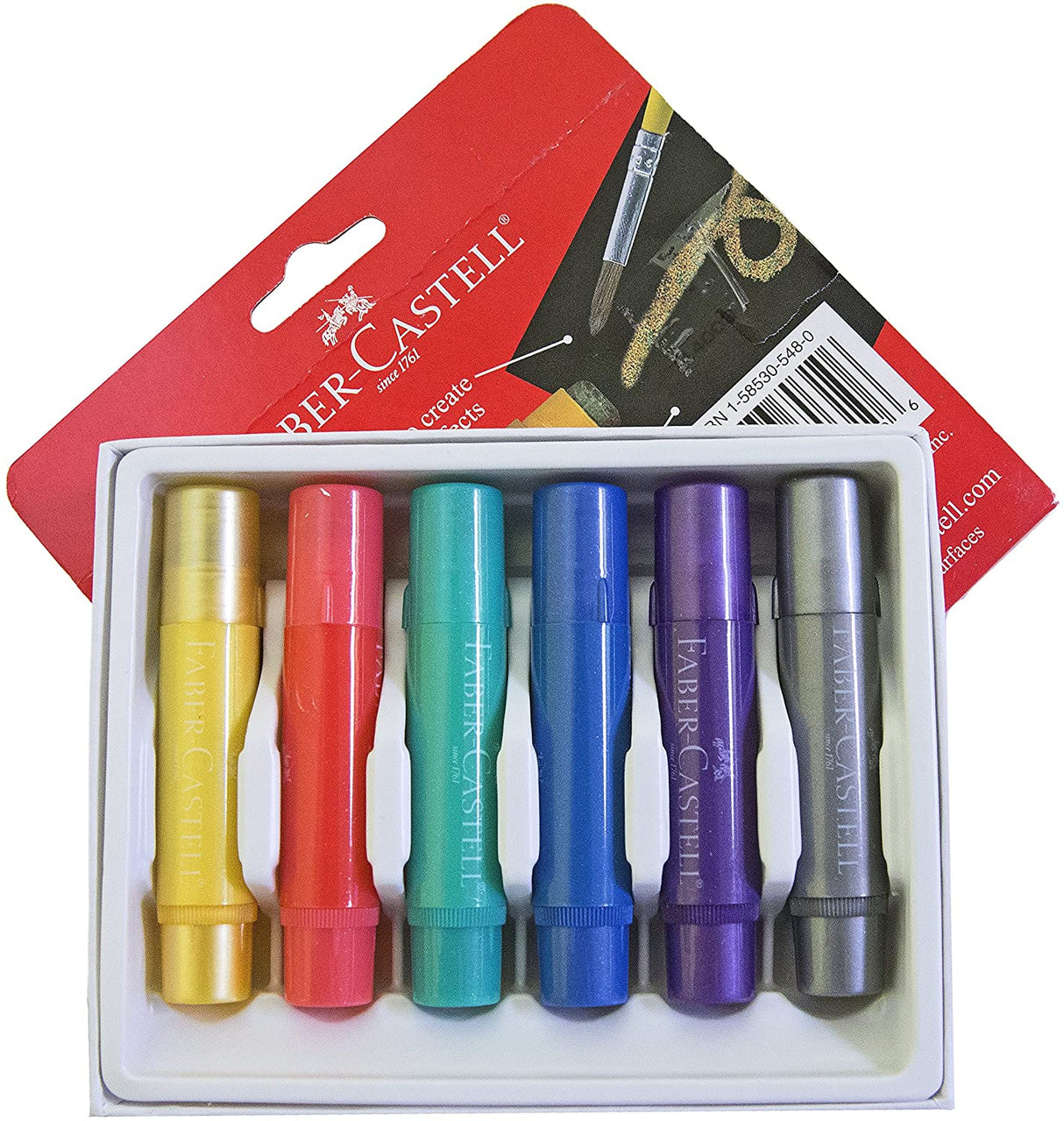 Metallic Gel Sticks set of 6 vibrant colors in smooth gel crayons for bright, blendable, water-soluble artistic creations.