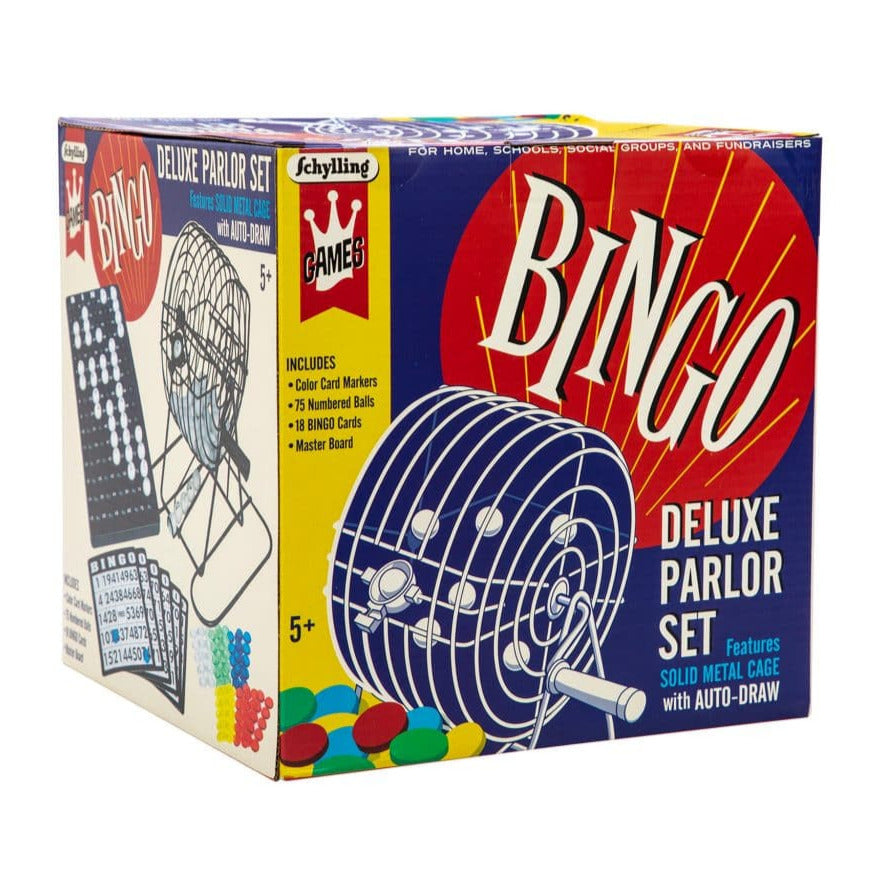 Bingo Game deluxe parlor set with metal cage and colorful markers for fun family game nights.