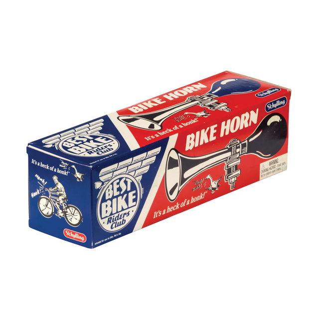 Bike Horn packaging showing vintage-style design with a horn illustration and Best Bike Riders Club logo on box.