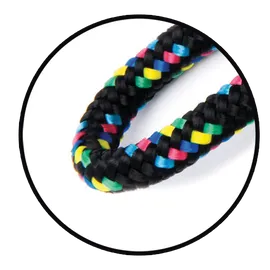 Jump Rope | 8' Black Confetti close-up of durable, knotted black rope with colorful confetti pattern for fun, classic jumping play.