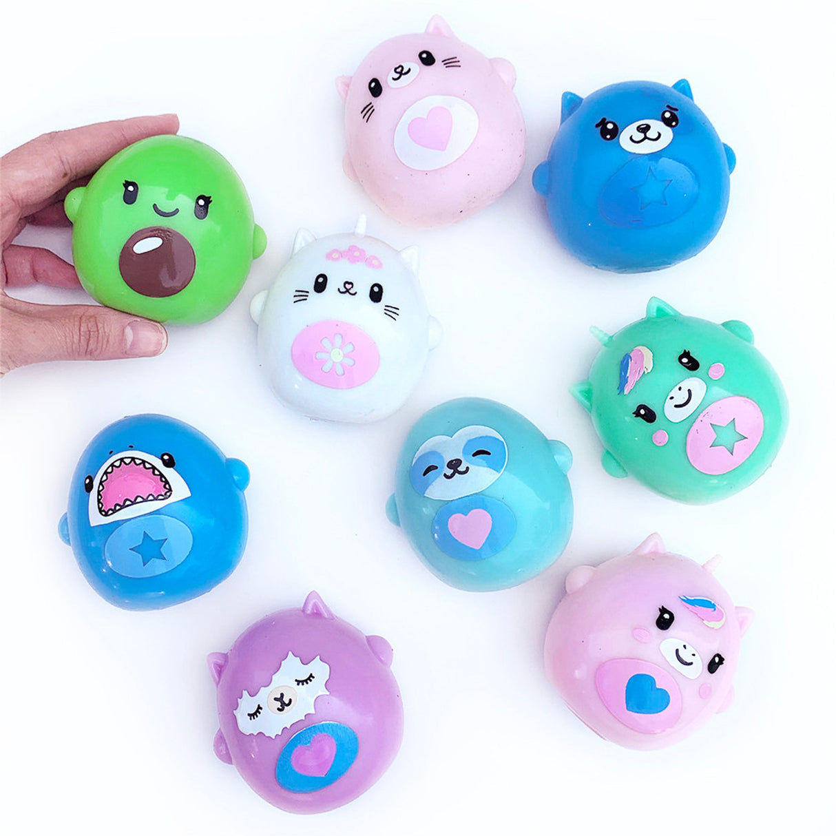 Fun Squad Bubble Blobbie squishy toys in various colorful animal designs, perfect for squeezing, stretching, and tossing.
