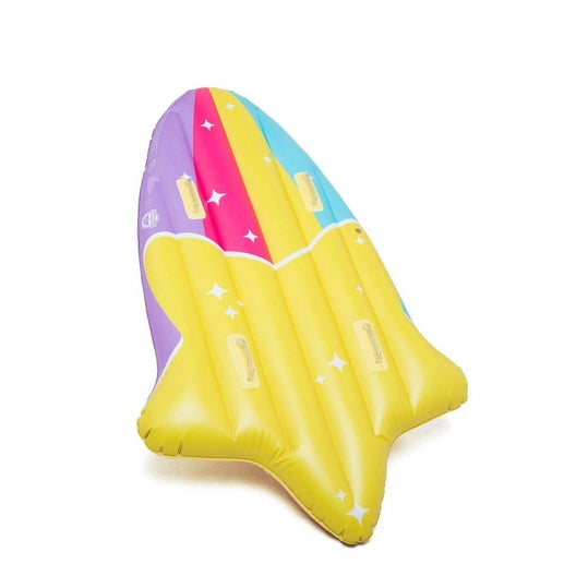 Bright inflatable snow tube shaped like a shooting star with handles, the Snow Tube for 2 | Shooting Star for winter fun.